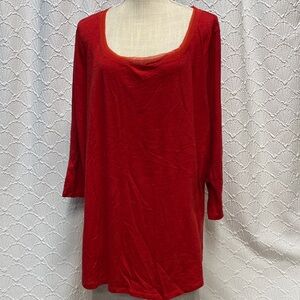 Lane Bryant size 26/28 Red Women's Tunic Top w lace trim & convertible sleeves